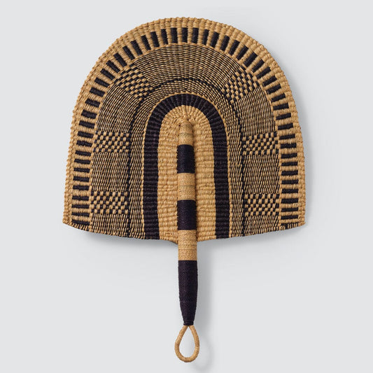 Blacklionmotorrow Handwoven Bolga Fan - Black & Natural Bohemian Decor
