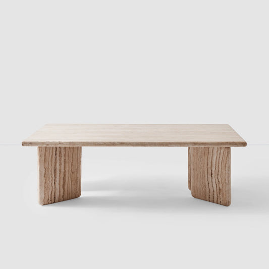 Blacklionmotorrow Amata Travertine Coffee Table in a modern living room setting