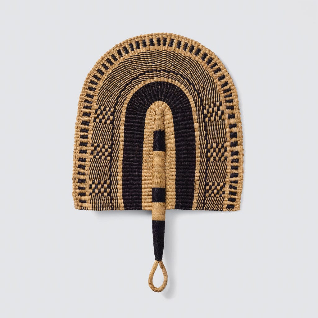 Blacklionmotorrow Bolga Fans Black and Natural Handwoven Grass Fan