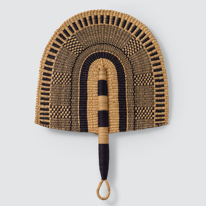 Blacklionmotorrow Handwoven Bolga Fan - Black & Natural Bohemian Decor