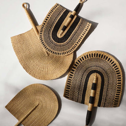 Blacklionmotorrow Handwoven Bolga Fan - Black & Natural Bohemian Decor