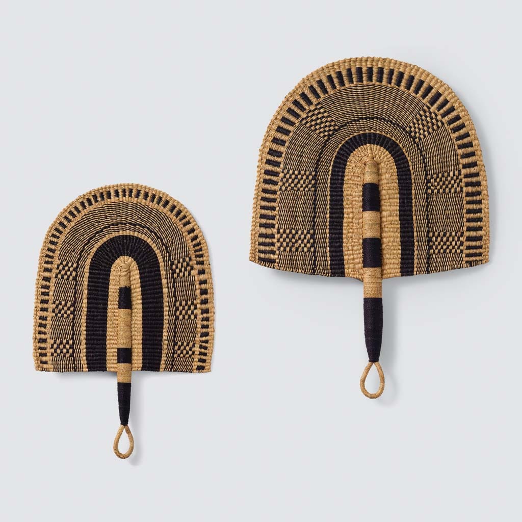 Blacklionmotorrow Handwoven Bolga Fan - Black & Natural Bohemian Decor
