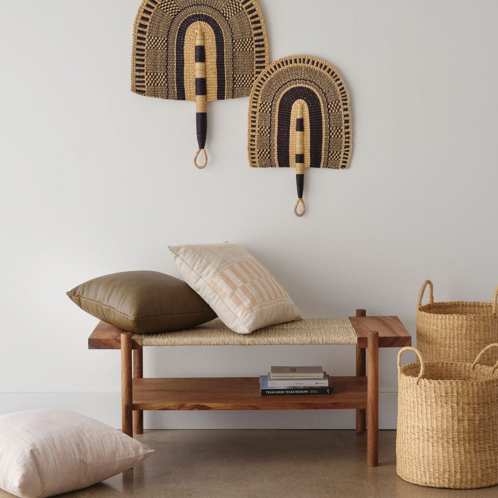 Blacklionmotorrow Handwoven Bolga Fan - Black & Natural Bohemian Decor