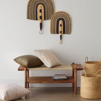 Blacklionmotorrow Handwoven Bolga Fan - Black & Natural Bohemian Decor