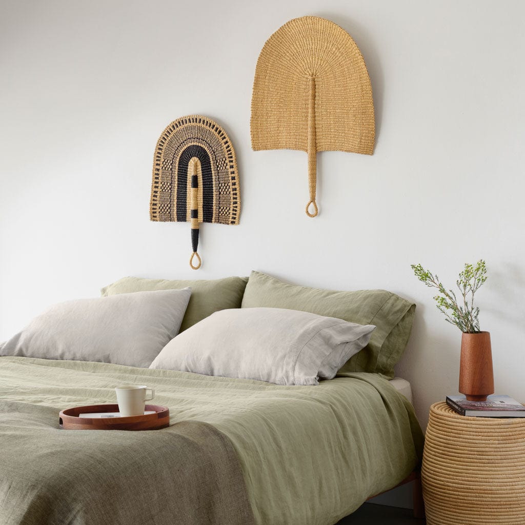 Blacklionmotorrow Handwoven Bolga Fan - Black & Natural Bohemian Decor