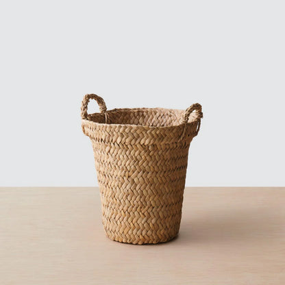 Blacklionmotorrow totora storage basket with chunky weave and braided handles
