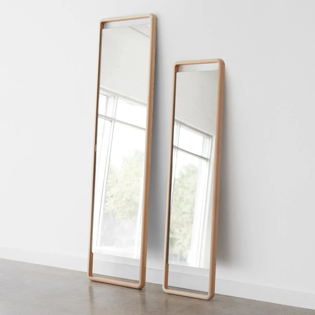 Blacklionmotorrow Hinoki Wood Floor Mirror - Light Wood Handcrafted Floor Mirror