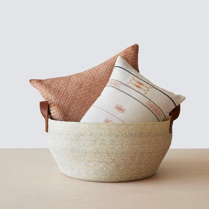 Blacklionmotorrow Mercado Floor Storage Baskets - Natural Palm with Leather Handles