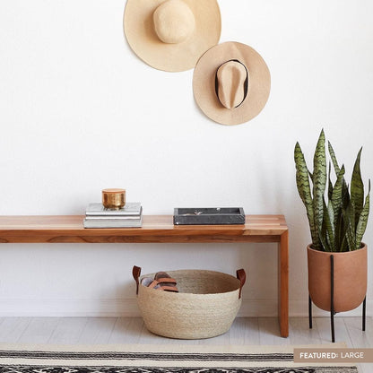 Blacklionmotorrow Mercado Floor Storage Baskets - Natural Palm with Leather Handles