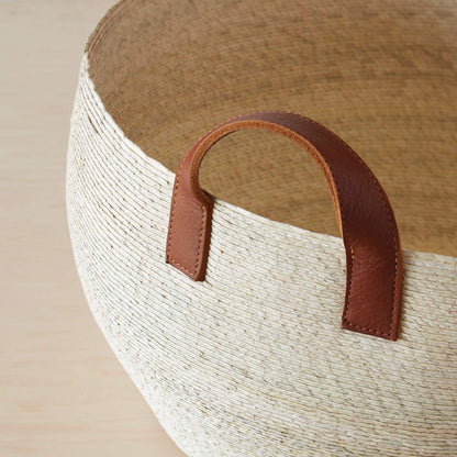 Blacklionmotorrow Mercado Floor Storage Baskets - Natural Palm with Leather Handles