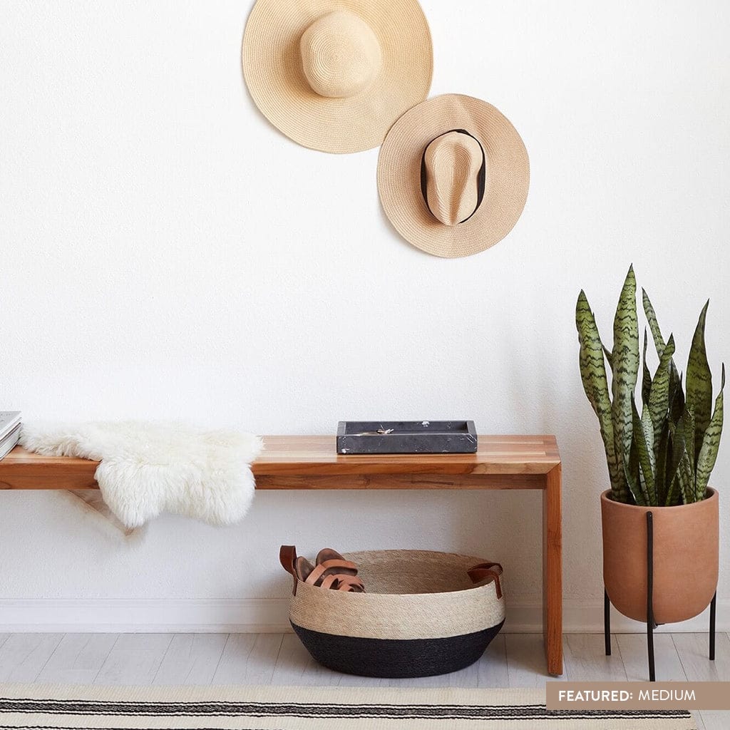 Blacklionmotorrow Mercado Floor Storage Baskets - Natural Palm with Leather Handles