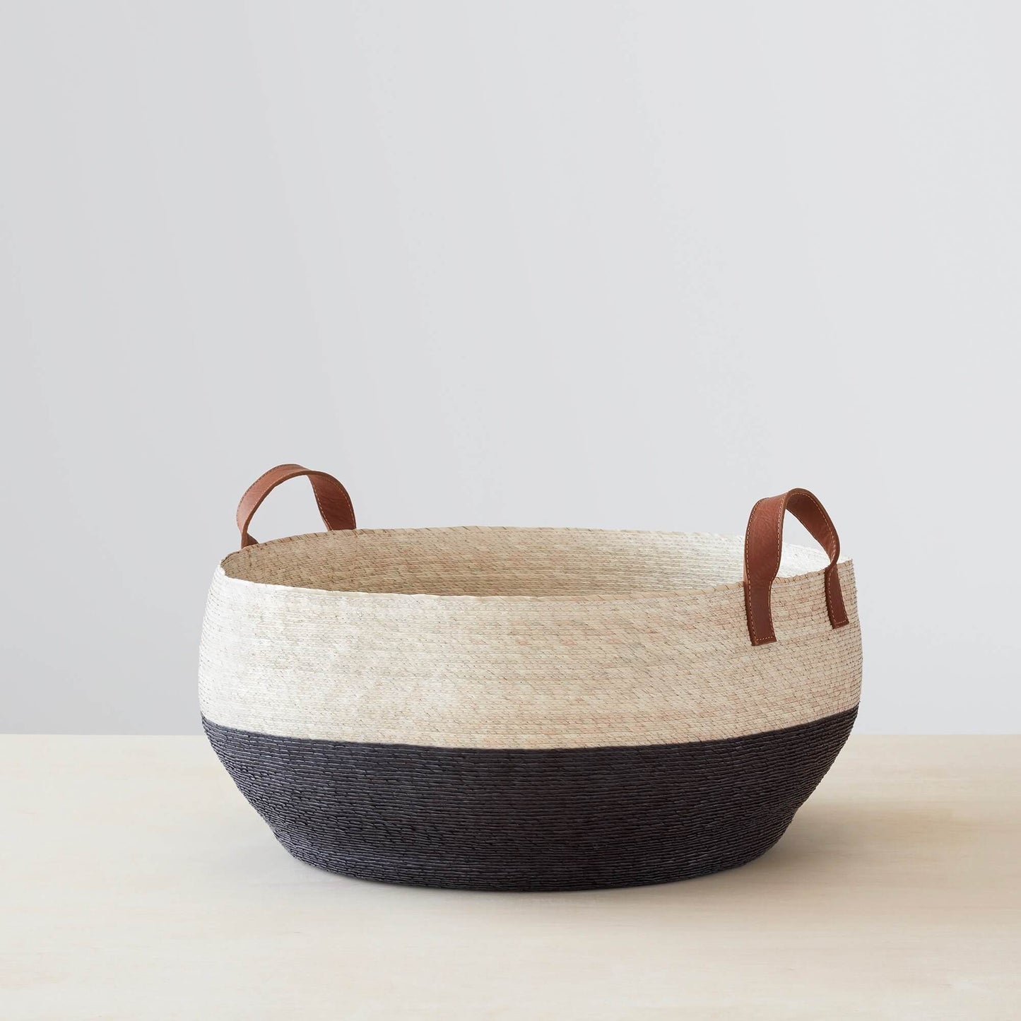 Blacklionmotorrow Mercado Floor Storage Baskets - Natural Palm with Leather Handles