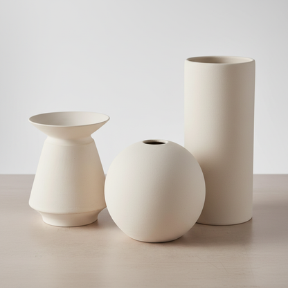 Alameda Vase Set - Textured Ceramic Trio, three vases grouped together showing Short, Round and Tall shapes